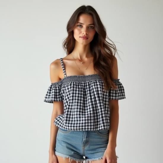 Classic Gingham Off-Shoulder Camisole