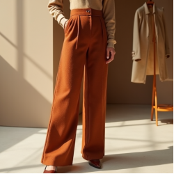 Terracotta Tweed V-Neck Wide-Leg Pants