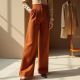 Terracotta Tweed V-Neck Wide-Leg Pants