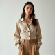 Oatmeal Gingham Smocked Cropped Jacket