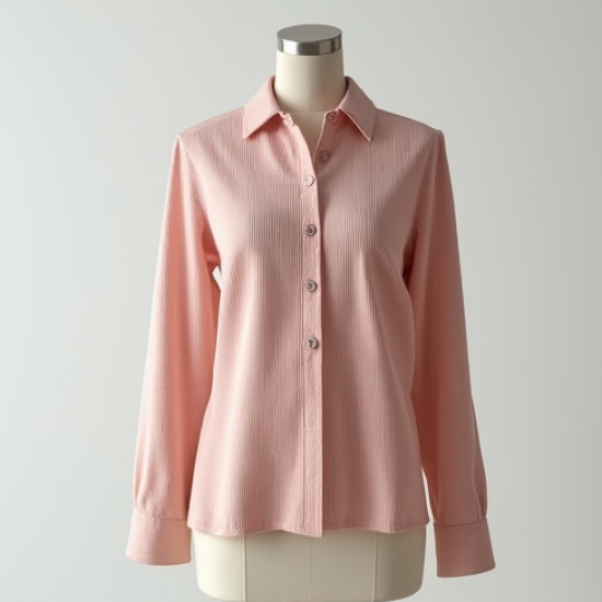 Pastel Pink Ribbed Knit Button-Down Blouse