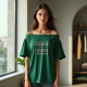 Emerald Green Houndstooth Off-Shoulder Graphic Tee