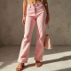 Pastel Pink Gingham Backless Straight Jeans