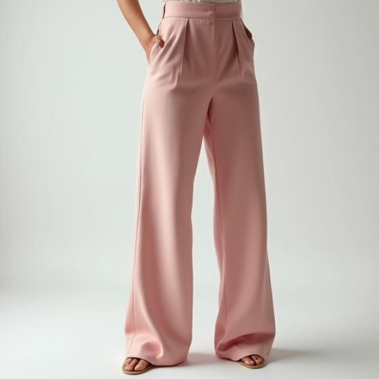 Pastel Pink Square Neck Satin High-Waisted Trousers