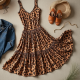 Retro Animal Print Tiered Pleated Maxi Skirt