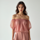 Dusty Rose Organza Off-Shoulder Puff Sleeve Top