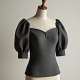 Charcoal Houndstooth Off-Shoulder Puff Sleeve Top