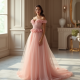 Pastel Pink Ruffled Tulle Evening Gown
