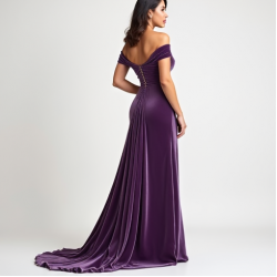 Lavender Off-Shoulder Velvet Evening Gown
