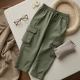 Sage Green Linen Blend V-Neck Cargo Pants