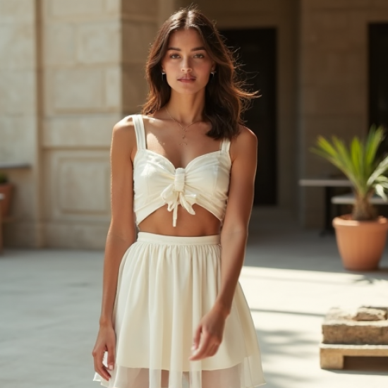 Preppy Square Neck Organza Wrap Front Skirt