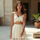 Preppy Square Neck Organza Wrap Front Skirt