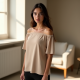 Oatmeal Chiffon Off-Shoulder Graphic Tee