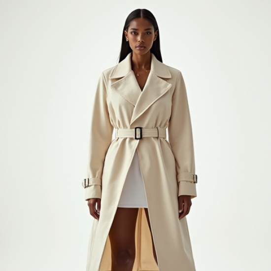 Ivory White Velvet Split Thigh Trench Coat