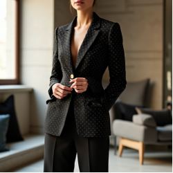 Modern Urban Polka Dot Corset Waist Tailored Blazer