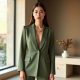 Sage Green Square Neck Satin Tailored Blazer
