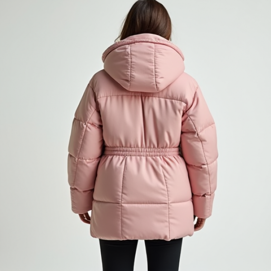 Pastel Pink Gingham Backless Puffer Coat
