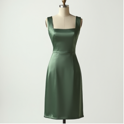 Sage Green Square Neck Satin Cocktail Dress