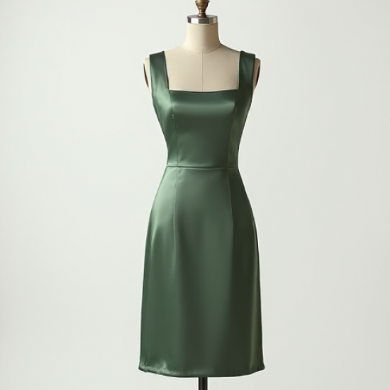 Sage Green Square Neck Satin Cocktail Dress