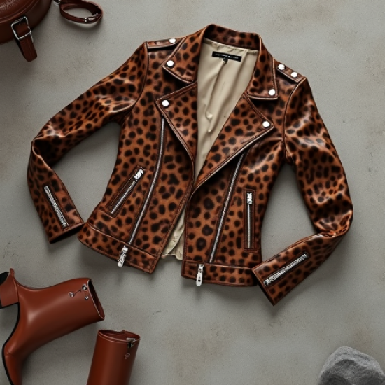 Romantic Animal Print Belted Biker Jacket