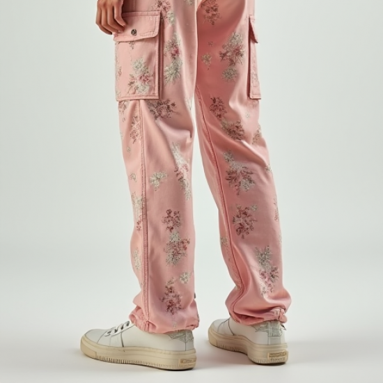 Pastel Pink Floral Print Backless Cargo Pants