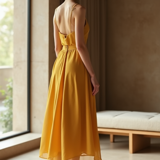 Mustard Yellow Double-Breasted Chiffon Satin Slip Skirt