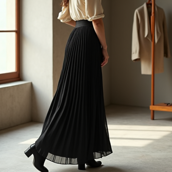 Retro Pleated Georgette Pleated Maxi Skirt