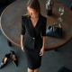 Midnight Black Jacquard V-Neck High-Waist Pencil Skirt