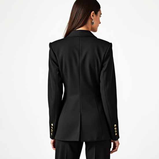Midnight Black Abstract Print Off-Shoulder Tailored Blazer