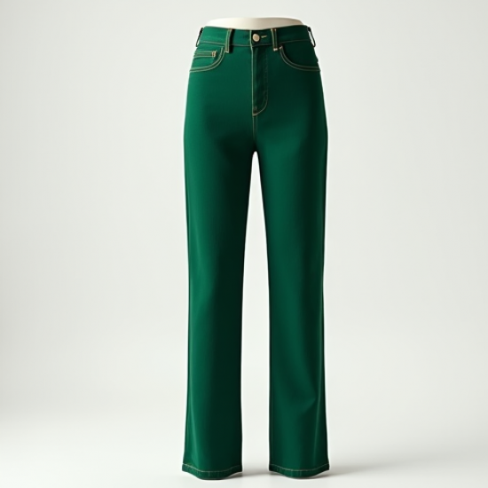 Emerald Green Silk Straight Jeans