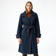 Navy Blue Denim Wrap Front Trench Coat