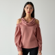 Dusty Rose Corduroy Cowl Neck Off-Shoulder Top