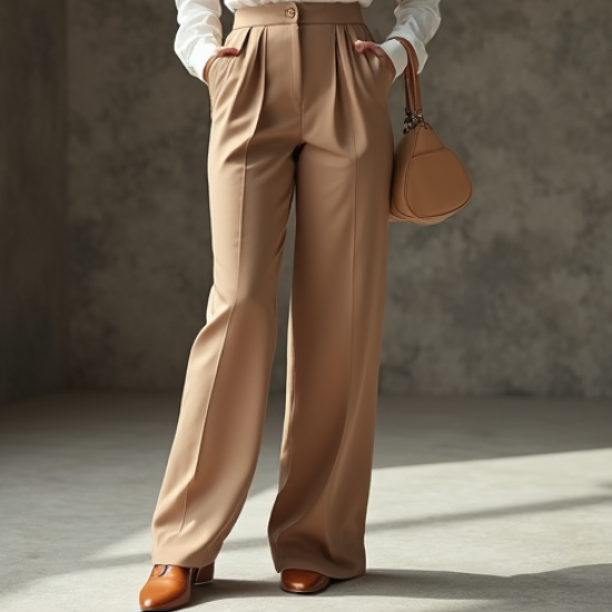 Oatmeal Chiffon Double-Breasted Pleated Slacks