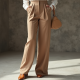 Oatmeal Chiffon Double-Breasted Pleated Slacks