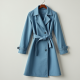 Sky Blue Linen Blend Corset Waist Trench Coat