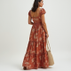 Terracotta Floral Print Tiered Maxi Dress