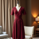 Burgundy Striped V-Neck Cocktail Dress