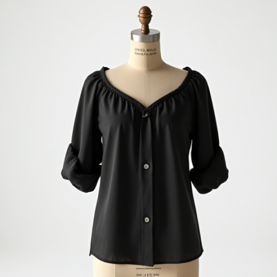 Midnight Black Linen Blend Off-Shoulder Blouse