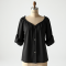 Midnight Black Linen Blend Off-Shoulder Blouse