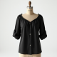 Midnight Black Linen Blend Off-Shoulder Blouse