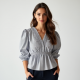 French Style Striped Smocked Blouse