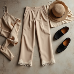 Romantic Lace Trim High-Waisted Trousers