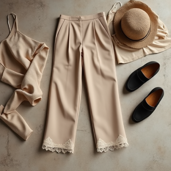 Romantic Lace Trim High-Waisted Trousers