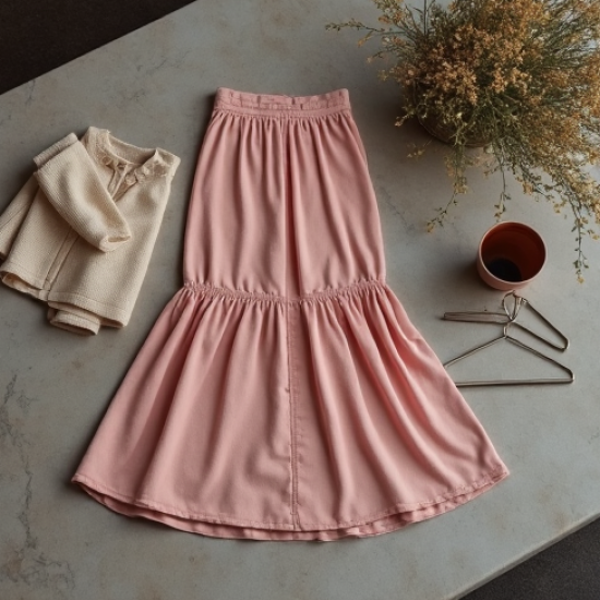 Pastel Pink Tiered Velvet Wrap Front Skirt