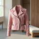 Pastel Pink Jacquard Belted Biker Jacket
