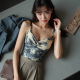 Korean Chic Abstract Print Cowl Neck Corset Top