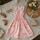 Pastel Pink Floral Print Backless Tea Dress