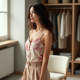 Romantic Abstract Print Button-Down Camisole