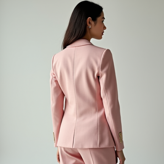 Pastel Pink Gingham Square Neck Tailored Blazer