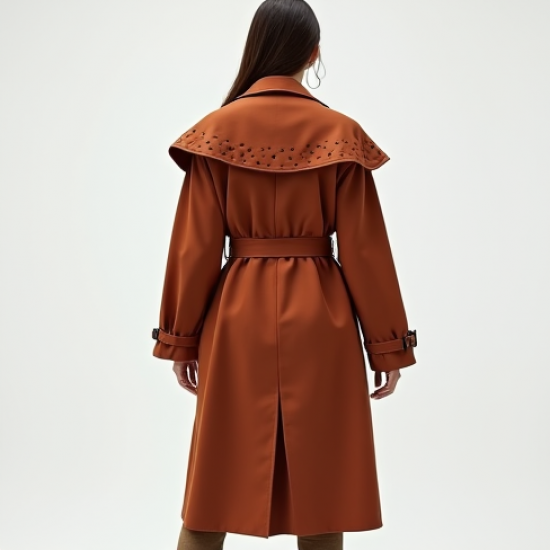 Terracotta Polka Dot Off-Shoulder Trench Coat
